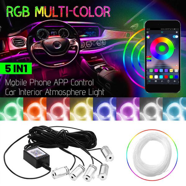 Nuevas luces de ambiente para coche, tira de cables de neón, RGB, múltiples modos, aplicación de Control de sonido, lámpara de neón ambiental decorativa Interior para coche