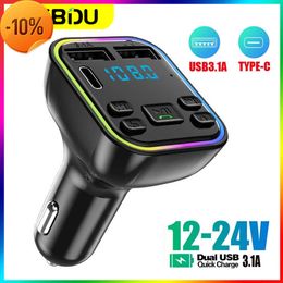 Nouvelle voiture Bluetooth 5.0 transmetteur FM PD type-c double USB 3.1A chargeur rapide 7 couleurs lumière ambiante lecteur MP3 Kit mains libres