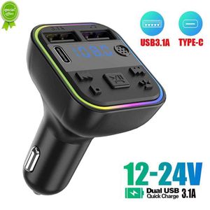 Nieuwe auto Bluetooth 5.0 FM-zender PD Type-C dubbele USB 3.1a snelle lader kleurrijke omgevingslicht Handsfree 12v-24V Modulator-speler