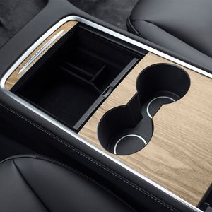 New Car Central Control Panel Sticker Trim For Tesla Model 3 Y 2021 2022 Interior Wood Grain Center Console Film Carbon Control Cover Car Accessories