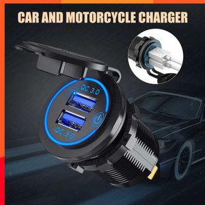 Nouveau chargeur de voiture DC12V/24V chargeur de voiture rapide double USB adaptateur de charge rapide avec interrupteur anti-poussière pour voiture moto RV Yacht bateau