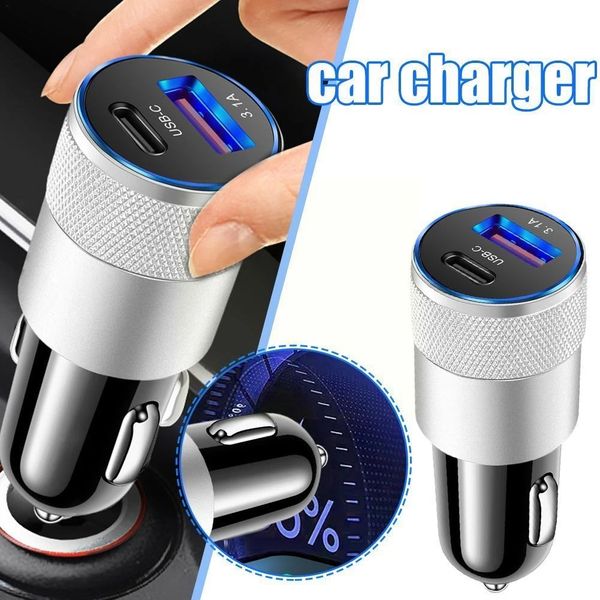 Nouveau chargeur de voiture Type C USB double port 3.1A allume-cigare chargeur de voiture petit acier Auminum alliage PD chargeur de voiture