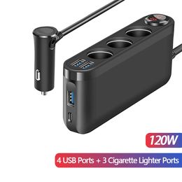 Nieuwe Auto Sigarettenaansteker Adapter Splitter 120W QC3.0 USB Fast Charger 4 Poort Socket met Voltmeter Auto Accessoires