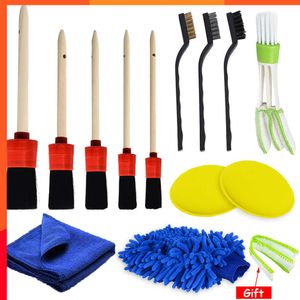 Nouveau Kit de brosse de détail de voiture pour roues de voiture nettoyage de tableau de bord brosses de nettoyage de voiture pour cuir saleté poussière brosse propre pour les bouches d'aération