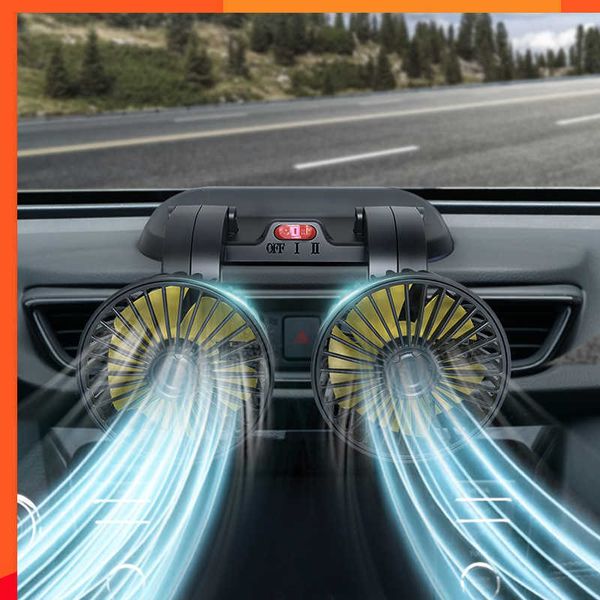 Nuevo ventilador de refrigeración de doble cabezal para coche 12V 24V 360 grados ajustable completo ventilador de refrigeración de aire para coche ventilador de aire para coche tipo USB