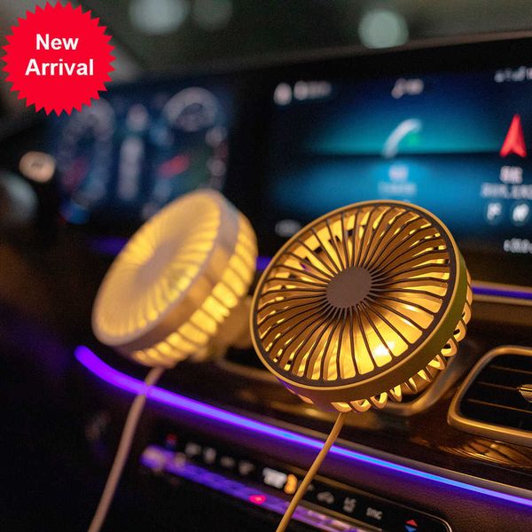 Nuevo ventilador de coche de 360 grados giratorio, luces LED de colores, alimentado por USB, ventilador de aire de refrigeración potente para coche montado en la salida de aire del coche