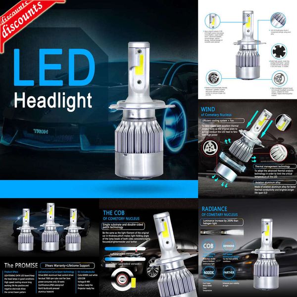 Nouveaux phares de voiture Phare LED de voiture H7 H4 Ampoules COB Puce H1 H3 H11 9003 9006 72W 6000K Phare Auto Lampes Antibrouillard 12V 7200LM Phares automatiques