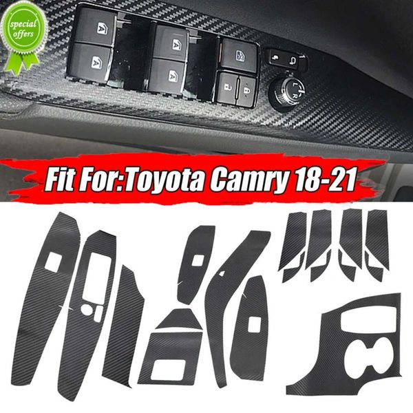 Nuevos kits de interiores de automóviles, pegatinas decorativas de estilo de fibra de carbono negro, pegatinas 3D para automóviles, accesorios de decoración de película para Toyota Camry 2018-2021 LHD