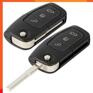 Nieuwe autosleutel Shell Case Duurzame zwarte 3 knoppen Vervanging Flip Folding voor Ford Fiesta C-Max Galaxy Kuga S-Max Mondeo MK4 Key Rings