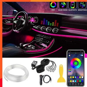 Nieuwe auto -led interieur atmosfeerlichten Universal RGB omgevingslicht Optische vezel App Music Control Auto decoratieve neonlamp