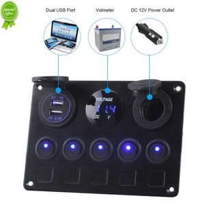 Nuevo coche marino RV barco modificación voltímetro 12V toma de corriente interruptor panel 120W coche LED palanca interruptor basculante Panel con USB Dual