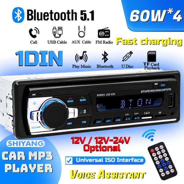 Nuevo Reproductor Mp3 estéreo para coche 60w * 4 12v/24v Dual Usb con función de carga coche camión Tf/Fm/Aux Bluetooth Audio Radio