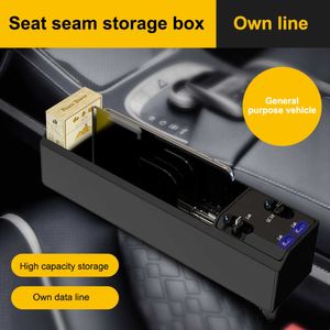 Nuevo Organizador de coche con Cable de cargador, caja de almacenamiento para espacio de asiento para IOS/Android/tipo C, puerto USB Dual, almacenamiento automático