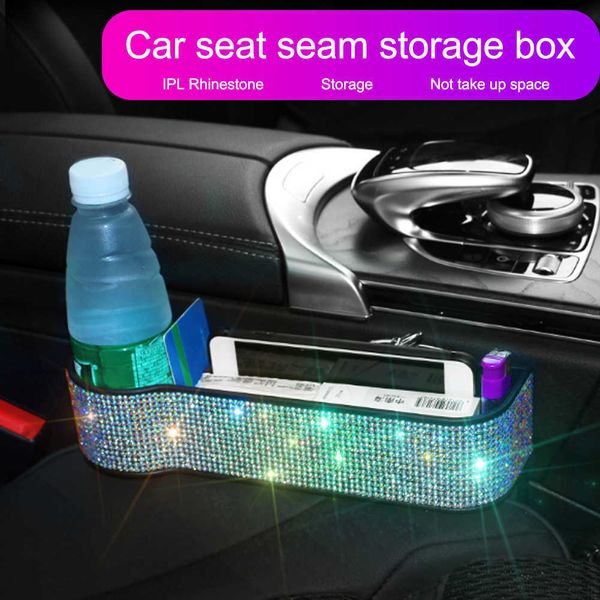 Caja de almacenamiento de espacio para asiento del lado derecho del coche, organizador de bolsillo con ranuras profundas, soporte para teléfono con incrustaciones de diamantes, accesorios para coche, entrega rápida