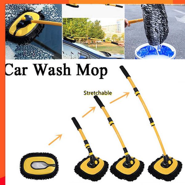 Nuevo cepillo de limpieza giratorio para coche, fregona de limpieza de mango largo telescópico ajustable, escoba de chenilla, herramienta de lavado, accesorios para automóviles
