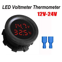 Nieuwe Auto Ronde Temperatuur Voltmeter 12-24V Auto Voltage Meter Display Digitale Meting voor Auto Motor Boot Thermometer