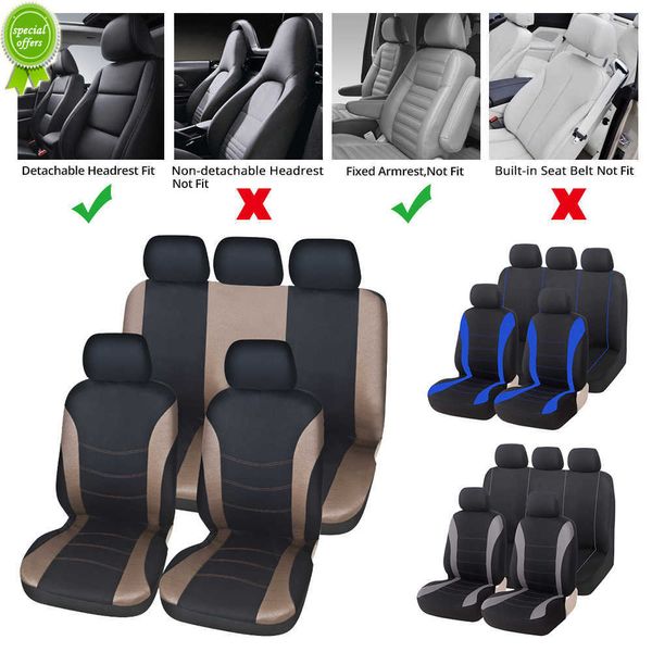 Ensemble complet de housses de siège de voiture pour Auto Truck Van SUV en tissu plat gaufré Compatible Airbag Universal Fit (9 pièces marron clair)