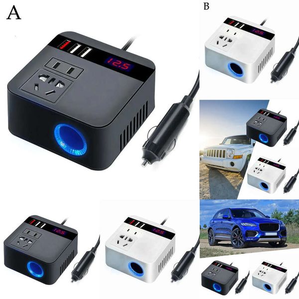 Onduleur de puissance intelligent pour voiture, 12V-24V à 110V/220V AC, convertisseur de prise rapide, multifonction, chargeur de charge pour téléphone portable et ordinateur portable F9w9