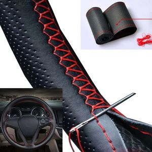 Nieuwe auto stuurhoes naalden en gevlochten draad kunstleer autohoezen suite 3 kleuren DIY textuur zachte auto-accessoires