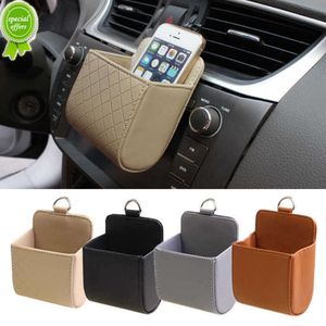 Nouveau sac de rangement de voiture, grille d'aération de tableau de bord, boîte de rangement en cuir suspendue, support de lunettes pour téléphone, organisateur de rangement d'accessoires de voiture