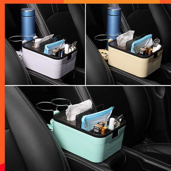 Nouvelle boîte de rangement de voiture multi-fonction accoudoir organisateurs voiture intérieur rangement accessoires de rangement pour téléphone tissu tasse porte-boissons