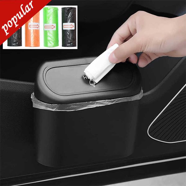 Cubo de basura para coche nuevo con tapa, cubo de basura para vehículo, accesorios interiores para automóviles, Mini papelera colgante portátil