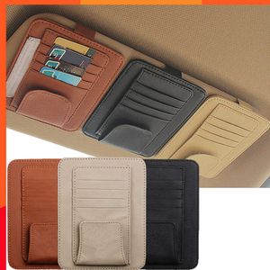 Nuevo soporte organizador para visera de coche, soporte para gafas de sol, soporte para bolígrafo, Clip de almacenamiento, Funda de cuero PU para tarjetero, almacenamiento para parasol, estilismo para coche