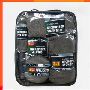 Nouveau Kit de lingettes de voiture serviettes en microfibre ensemble d'outils de nettoyage gants de lavage automatique lingettes plateau de cirage éponge brosses de roue détails de voiture