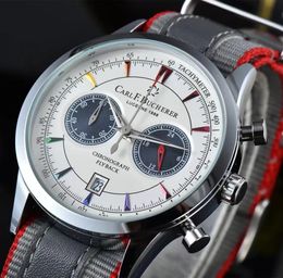 Nuevo Carl F. Bucherer Reloj para hombre Edición limitada Serie de cinco agujas Temporizador de cara colorida Esfera azul Tela superior Movimiento de cuarzo Relojes Montre de alta calidad