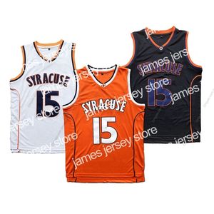 Nouveau Carmelo Anthony # 15 Syracuse Basketball Jersey College Hommes Tout Cousu Blanc Orange Noir Taille S-3XL Maillots de qualité supérieure