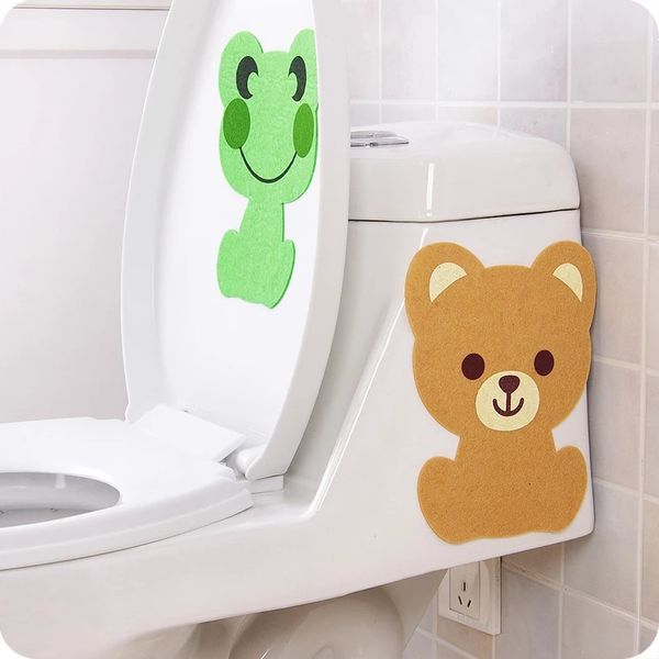 Nouveaux autocollants de toilette en forme d'animaux de dessin animé, tampon de pâte déodorant en feutre épaissi, autocollant de décoration de siège de toilette