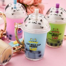 Nouveau dessin animé chat voiture porte-clés Mini lait tasse à thé porte-clés cristal liquide Quicksand Sequin porte-clés sac pendentif pour les femmes