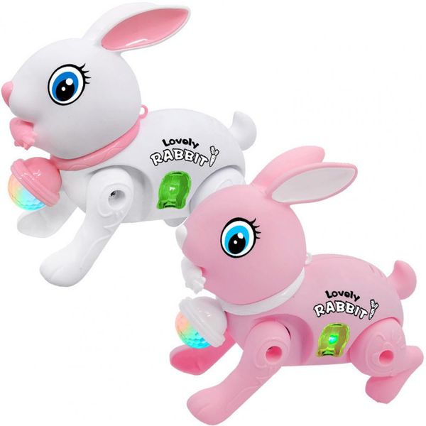 Nouveau jouet électronique de lapin de marche de bande dessinée, musique belle luminescente avec corde de Traction, jouets pour bébé, jouets d'apprentissage rampant