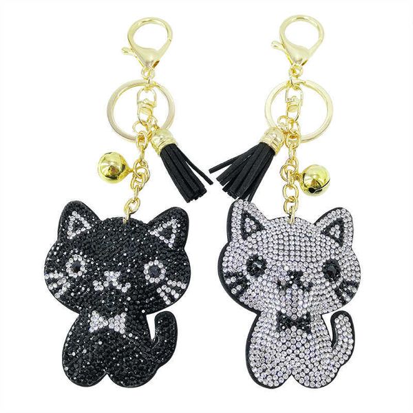 NOUVEAU Dessin animé Coréen Velvet Strass Cat Keychain Pendentif Mignon Meow Sac Tassel Pendentif Femme Personnalisation G1019