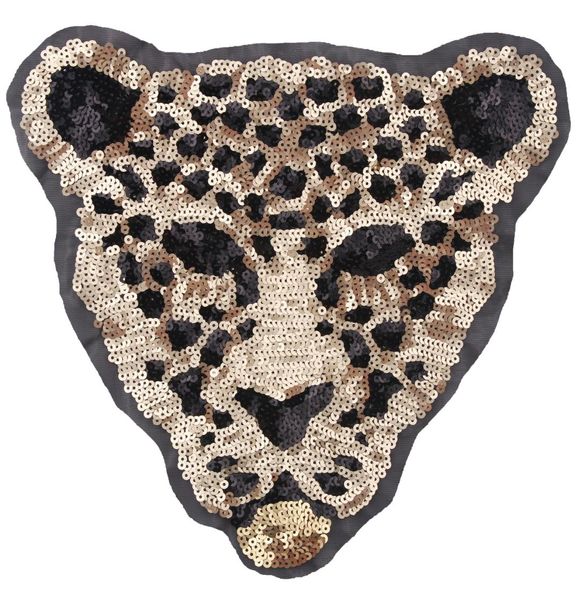 Nuevo parche de tela bordado de tigre leopardo con lentejuelas de animales grandes de dibujos animados, accesorios de ropa para coser, decoración 9815550