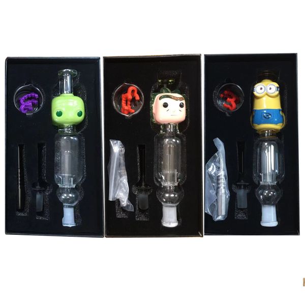 Nuevo Reciclador de dibujos animados Pipas de vidrio para fumar Herramienta Dabber de paja Micro NC con puntas de Ti y tazón de 14 mm