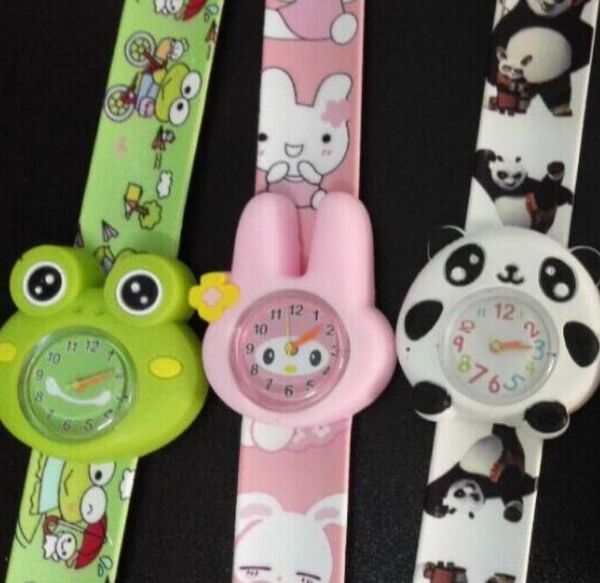 Newwst Cartoon Slap relojes Silicona Coloful Band Candy 3D Kid Watch Corazón Oso Rana niños Conejo Snap Estudiante Temporizador