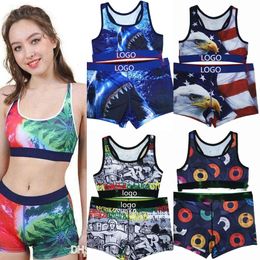 Nieuwe Cartoon Trainingspakken Dames Sneldrogend Badpak Shorts Tweedelige Set Sport Fitness Pak Designer Print Brief Camouflage Outfits 14 Kleuren