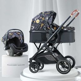 Nuevo Cartton Cochecito de bebé 3 en 1 con asiento de coche de cuero PU plegable Carro de viaje para recién nacidos cochecito de bebé cochecito para recién nacidos L230625