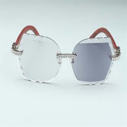 Nueva lente tallada que cambia de color 8300817-C10 marco de anteojos de diamante de templo de madera tallada a mano natural de lujo 58-18-140 mm un espejo du357O