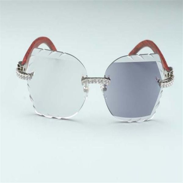 Nouvelle lentille à changement de couleur sculptée 8300817-C10 cadre de lunettes de diamant de temple en bois sculpté à la main naturel de luxe 58-18-140mm un miroir du357O