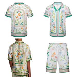 Nouveaux chemises Casablanc de haute qualité pour hommes, ensemble de t-shirts décontractés à fleurs, pantalons de plage, imprimés à manches courtes, chemise décontractée pour hommes et femmes, chemise hawaïenne ample et short de luxe