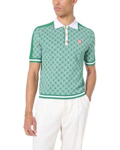 Casablanca Polo Jacquard Patrón Monograma Hombres Diseñador Polos Botón Perla Camisa Verde Casablanc