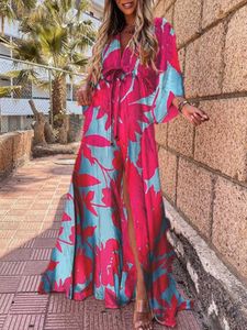 Nieuwe casual jurken boho print maxi jurk voor dames bikini cover -ups zomer Boheems strand zonsondergooid sexy bloemen tuniek langvestido feminino 221126