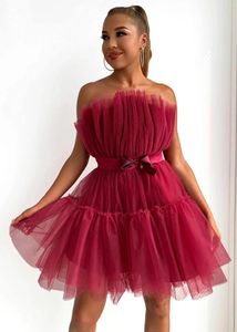 Nieuwe casual jurken mesh effen roze ruches halloween jurk vrouwen sjerpen strapless club losse backless hoge taille sexy party vestido