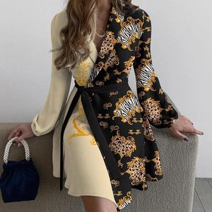 Nieuwe Casual Jurken Sexy V-hals Vrouwen Mini Jurk Bloemenprint Harajuku Lange Mouw Zomer Dame Elegante Lace-Up Onregelmatige Party