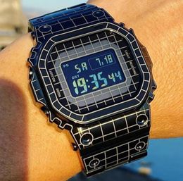 Nouveau décontracté GMW-B5000 décontracté quartz montre pour hommes numérique LED étanche montre grille noir carré étanche et proof8054177