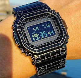 Nouveau décontracté GMW-B5000 décontracté quartz montre pour hommes numérique LED étanche montre grille noir carré étanche et proof9244684