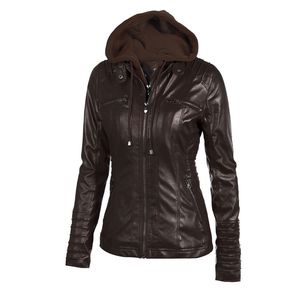 Veste d'hiver en cuir décontractée femmes manteau sweats à capuche automne fermeture éclair veste de moto vêtements d'extérieur en cuir PU veste 201029