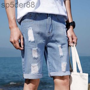 Nouveaux hommes décontractés vestiges des vêtements déchirés, jeans courts bleu pantalon hommes hommes du genou denim coton garçons jeans d'été shorts homme zwy4